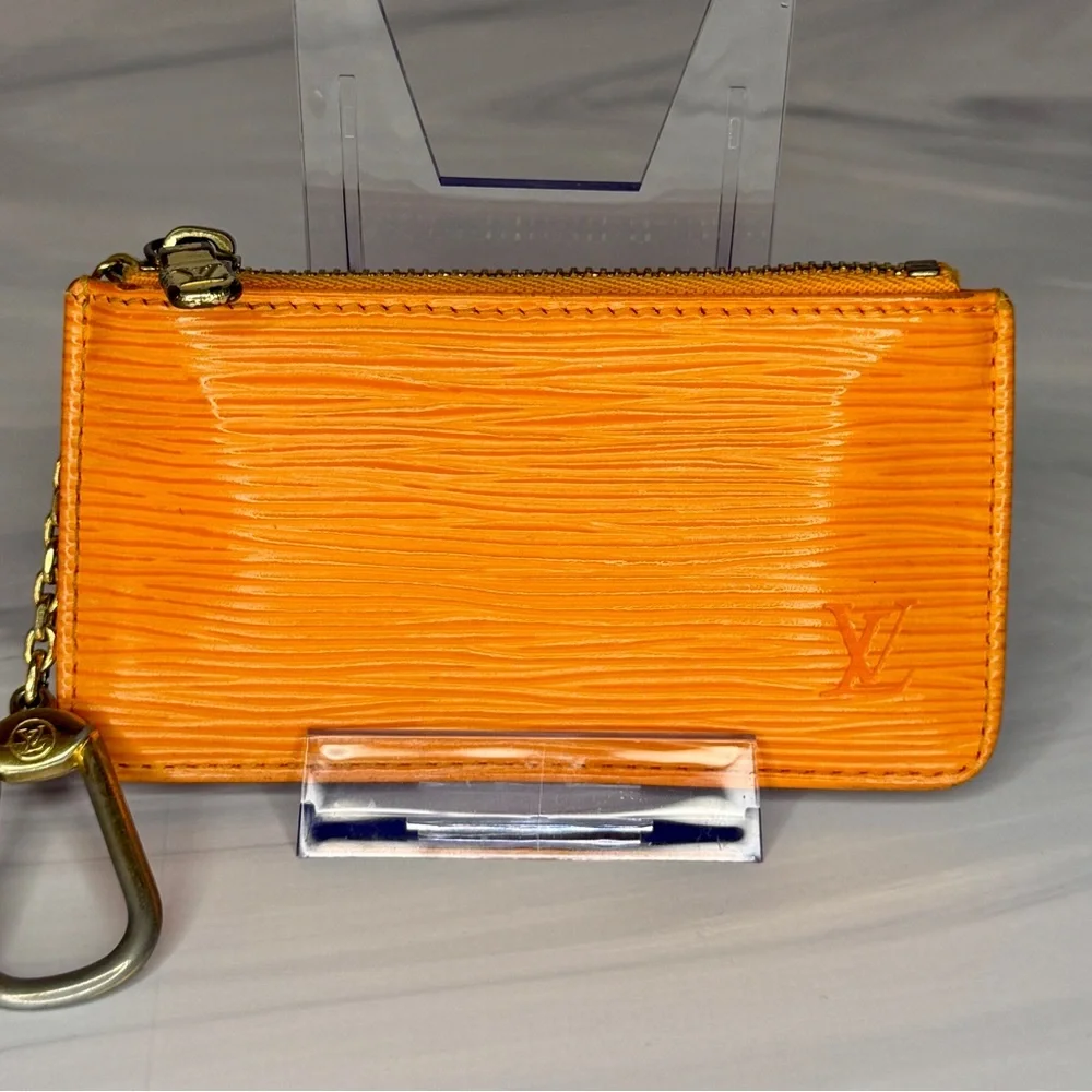 Louis Vuitton Orange Epi Key Cles Coin Pouch | LV Key Holder | Full Set | Rare